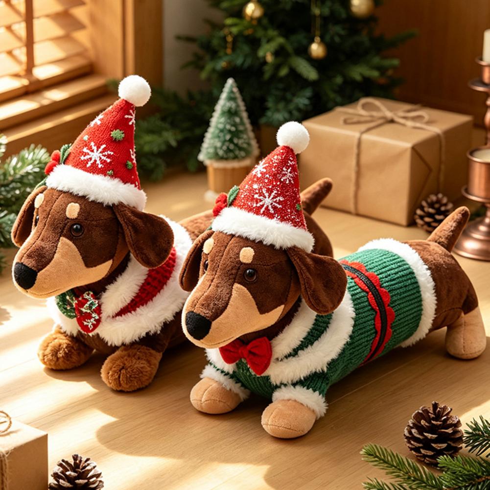 Santa Hat Plush - Dachshund Kerstknuffel Kerstdecoratie Pluche Kerst Dachshund